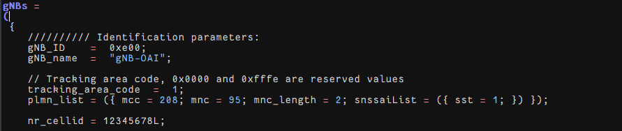 MCC, MNC, and SST configuration in PLMN section